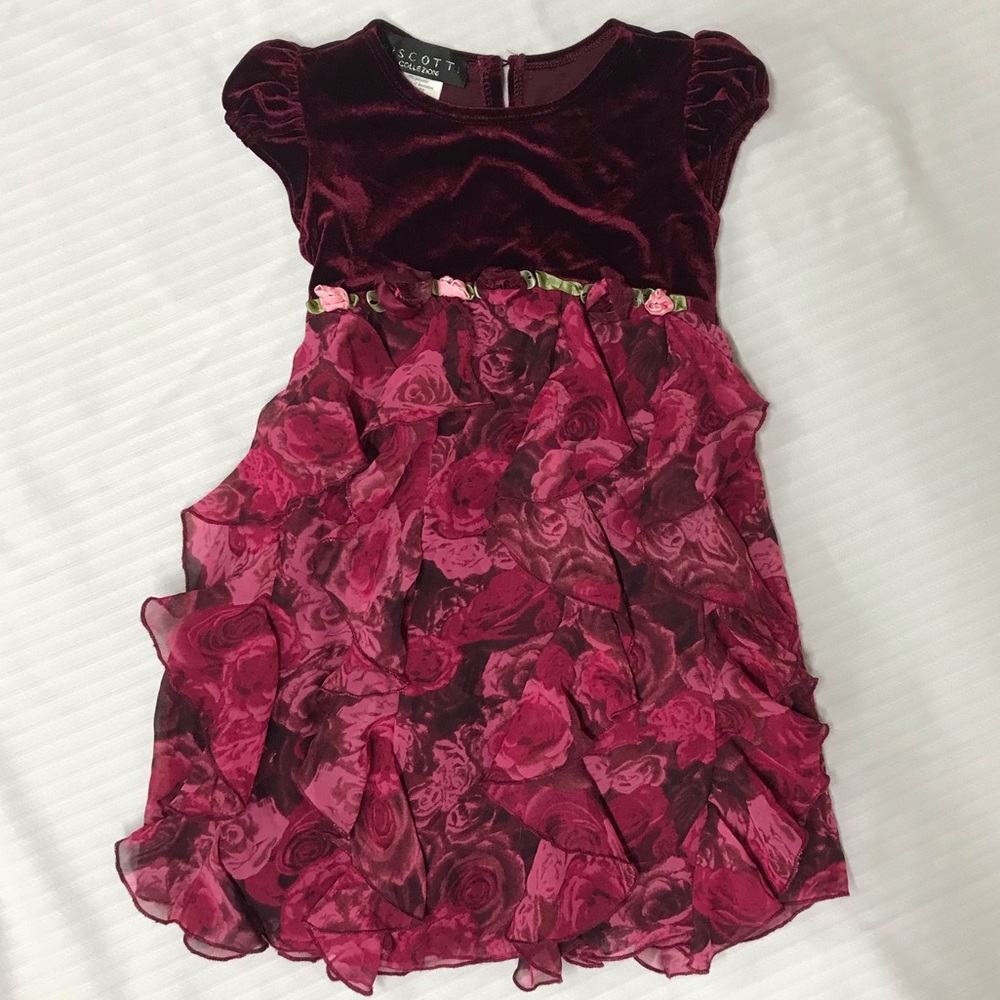 Girl’s 3T burgundy velvet floral dress
